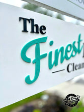 Load image into Gallery viewer, Close up of 3 dimensional acrylic lettering on a custom sign by God and Country Workshop in New Hampshire