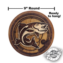 Load image into Gallery viewer, Fish on the Line - Round Multi-Layered Wood Decor Plaque