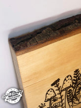 Load image into Gallery viewer, Mushrooms and Fiddleheads on Live Edge Wood Slab - Wall Decor