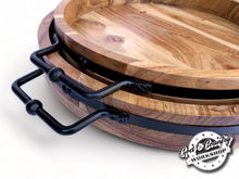 Load image into Gallery viewer, Set of Round Wood Trays with Black Hardware Handles