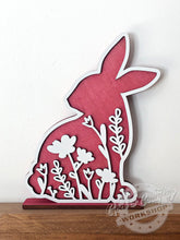 Load image into Gallery viewer, Easter / Spring Floral Wooden Bunnies - Set of 3 - Pastel Stained Colors