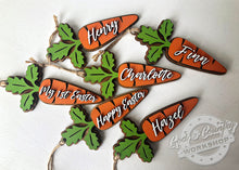 Load image into Gallery viewer, Personalized Easter Basket or Table Place Setting Name/Greeting Carrot Tags