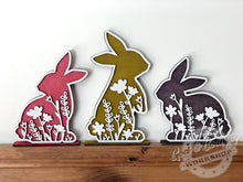 Load image into Gallery viewer, Easter / Spring Floral Wooden Bunnies - Set of 3 - Pastel Stained Colors