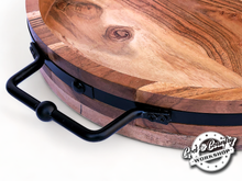 Load image into Gallery viewer, 16 Inch Round Wood Tray with Black Hardware Handles
