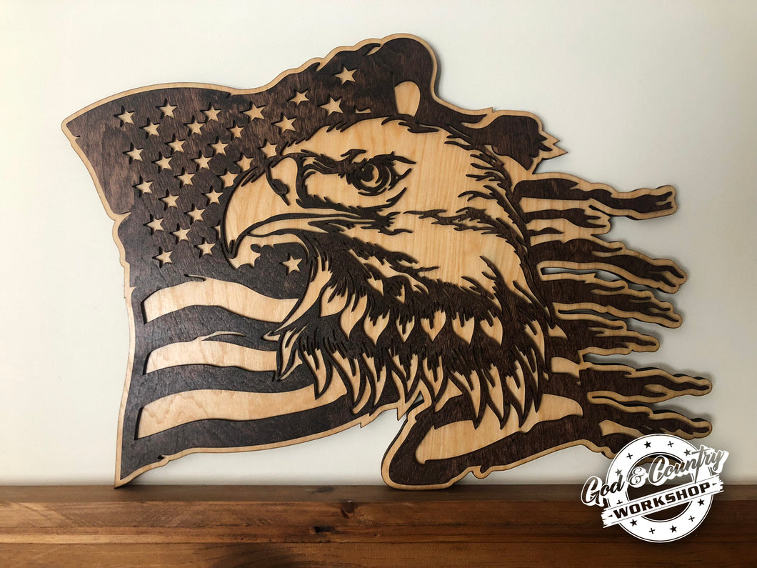 American Flag and Eagle Profile - Layered - Wall Decor