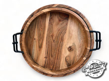 Load image into Gallery viewer, Set of Round Wood Trays with Black Hardware Handles
