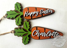 Load image into Gallery viewer, Personalized Easter Basket or Table Place Setting Name/Greeting Carrot Tags
