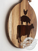 Load image into Gallery viewer, Farm Animal Pile - Round Cutting Board with Rope - Two Sizes
