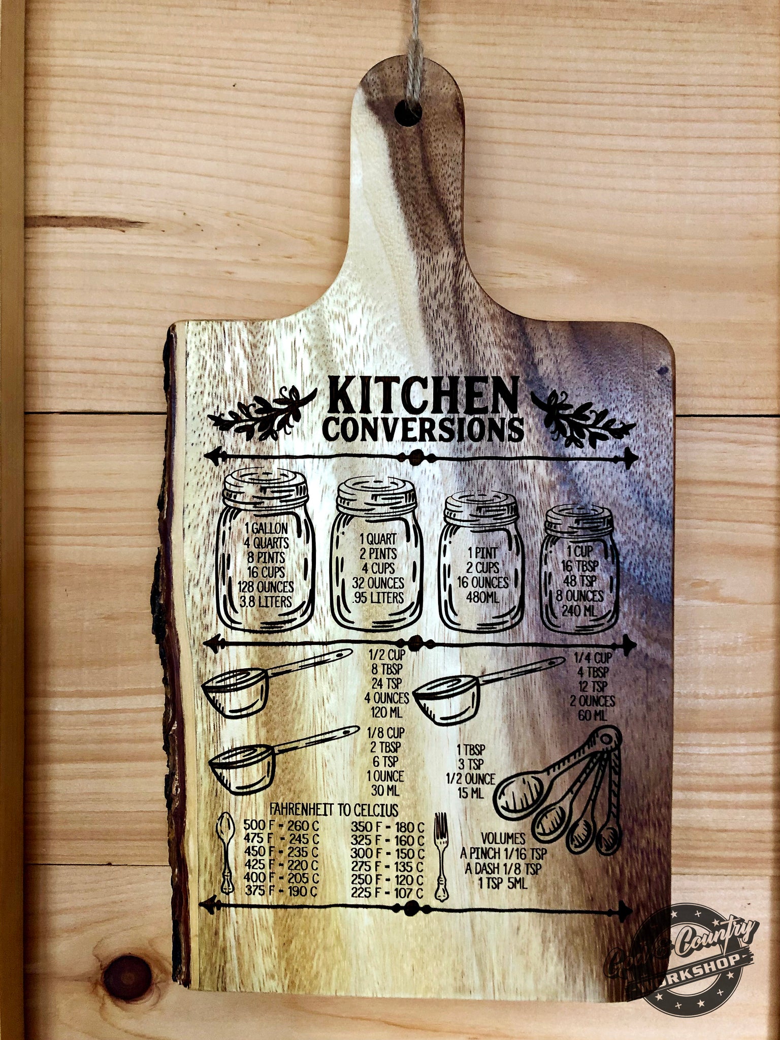 Kitchen Measurements Conversion Chart Board with Live Edge – God ...