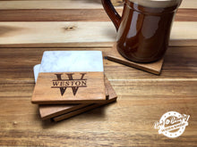 Load image into Gallery viewer, Marble and Acacia Wood Coaster Sets - 4 DIFFERENT DESIGNS TO CHOOSE FROM or CUSTOM
