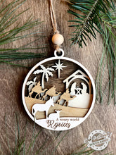 Load image into Gallery viewer, Layered Nativity Ornament - A Weary World REJOICES
