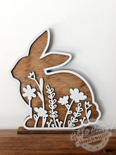 Load image into Gallery viewer, Easter / Spring Floral Wooden Bunnies - Set of 3 - Natural Golden Oak
