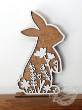 Load image into Gallery viewer, Easter / Spring Floral Wooden Bunnies - Set of 3 - Natural Golden Oak
